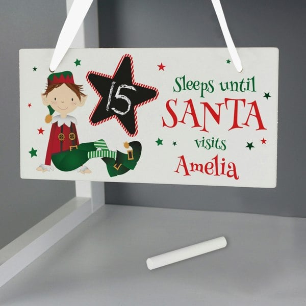 Personalised Memento Company Personalised Elf Christmas Chalk Countdown Wooden Sign