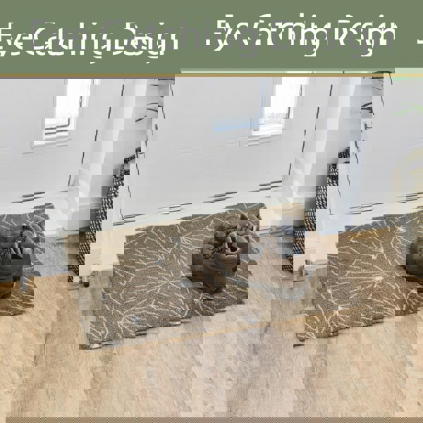 JVL Mega Mat Machine Washable Entrance Runner and Doormat Set, Brown Geo