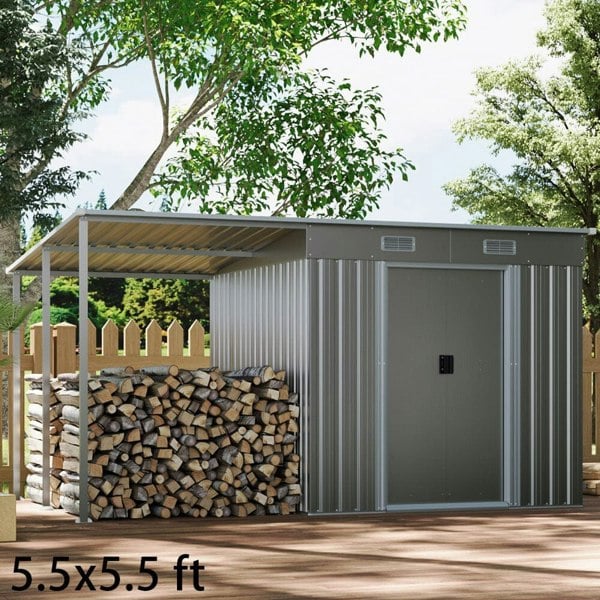 5.5x3.5 ft/ 5.5x5.5 ft/ 5.5x7.5 ft/ 5.5x9 ft Metal Pent Roof Outdoor Storage Shed with Lean-to Living and Home 5.5x5.5 ft 