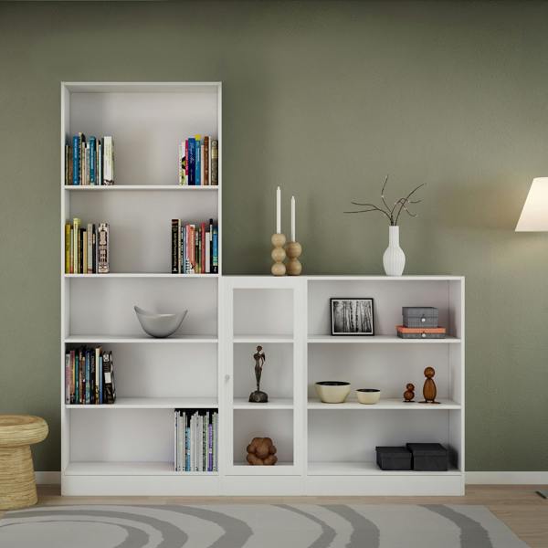 Furniture To Go Basic Low Narrow Display Cabinet in White (2 Shelves) with Glass White Door