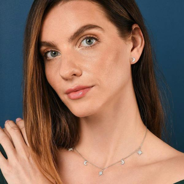 namana Dainty Moon and Star Charm Necklace in 925 Sterling Silver For Women