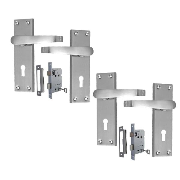 EDH Door Hardware Satin Nickel Door Interior Door Lock Handles-Victorian Straight Lock, 2 Pairs