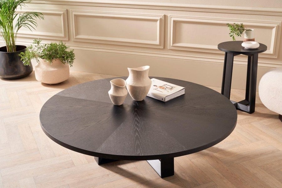 Cadiz Large Round Coffee Table with Natural Black Oak Top & Base by Gillmore British Design © GillmoreSPACE Limited