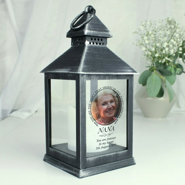 Personalised Memento Company Personalised Light In Our Hearts Photo Upload Black Lantern