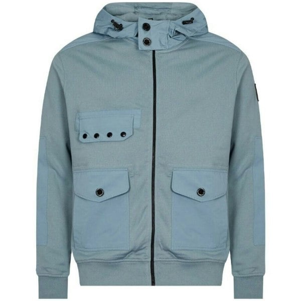 Belstaff Patch Logo Zip Up Hoodie - Artic Blue