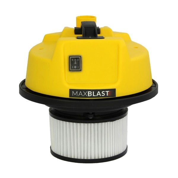 MAXBLAST 30L Industrial Vacuum Cleaner with a bright yellow top, black base, and white filter, designed for powerful suction and durability