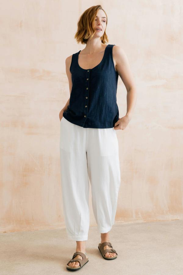 Lily & Me Pier Organic Cotton Jersey Button Vest Navy