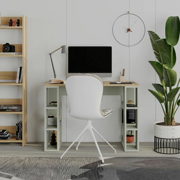 Decortie Modern Colmar 106cm Working Desk Particleboard 3 Open Shelves Wall Fix H75xW106cm