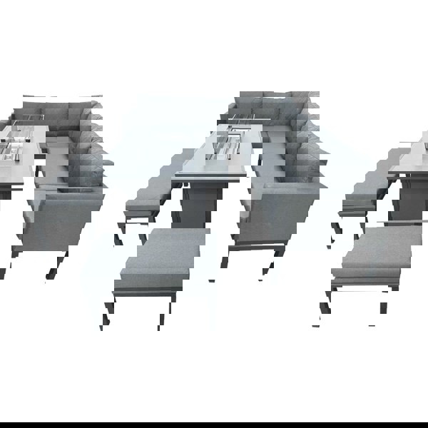 L Shaped 9 Seater Grey Garden Patio Set + Fire Pit Table - 4