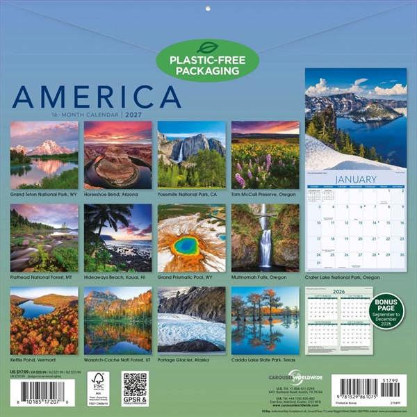 America Calendar 2027, Wall Calendars, Month To View, Travel, Gift
