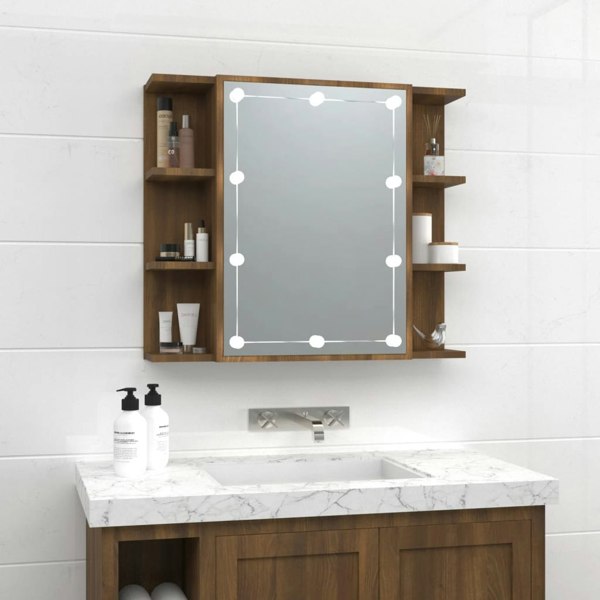 Berkfield Mirror Cabinet with LED Brown Oak 70x16.5x60 cm