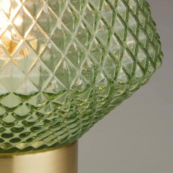 Lighting Collection Contemporary Faceted Glass Lamp in Green with Metallic Base