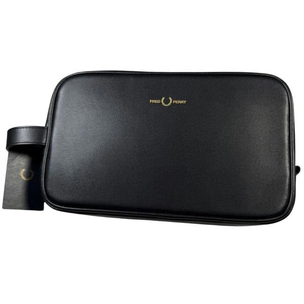 Fred Perry Black Burnished Leather Wash Bag 1SZ