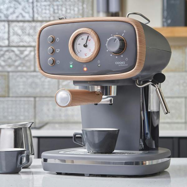 Cooks Professional Retro Espresso Machine | Nordic Grey