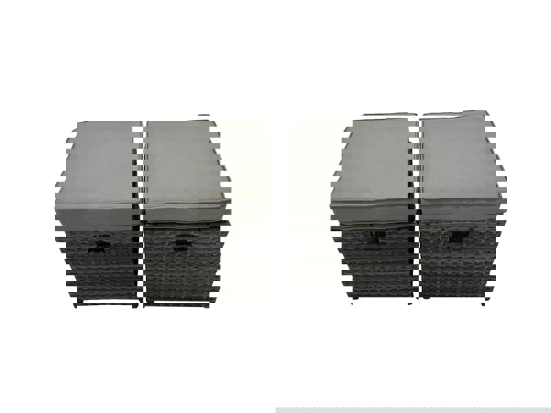 Fimous 6 Seater Wicker PE Rattan Furniture Outdoor Dining Table Double Seat Sofa 2 Side Table 2 Small Stools Set Dark Grey Mixed