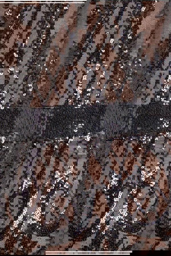 Sequin Square Neck Bodycon Midi Dress With Scalloped Hem - Black DR4123