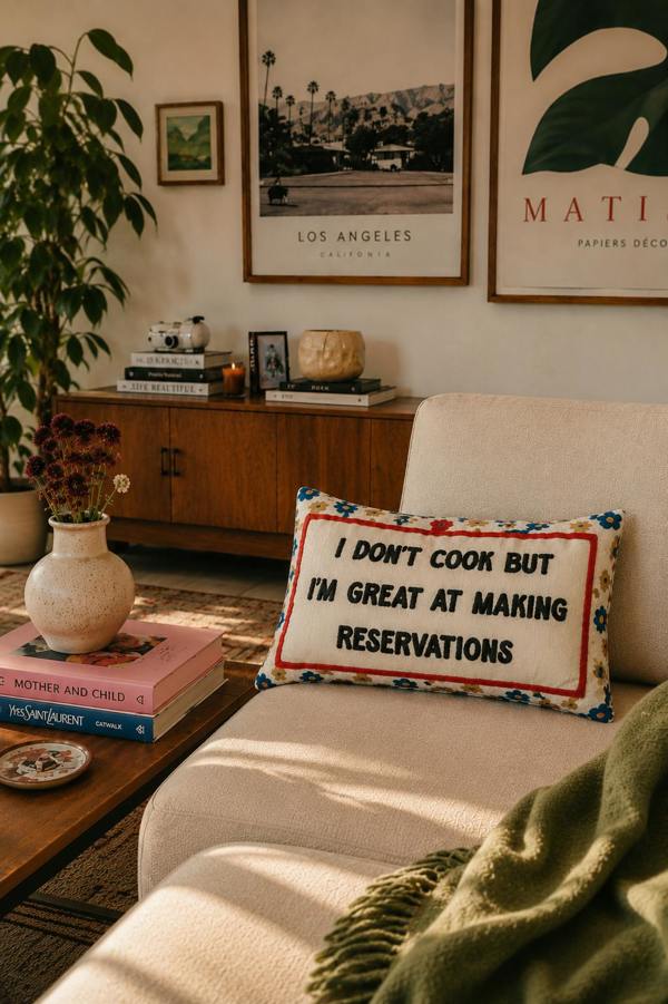 Funny Needlepoint Pillow – I Don’t Cook But I’m Great at Making Reservations
