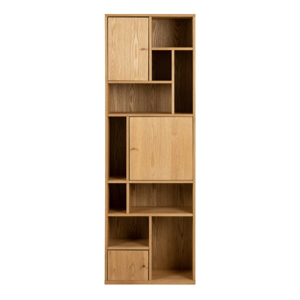 Wyld Haus Thallo Narrow Oak Wood 3 Door Multi Level Bookcase