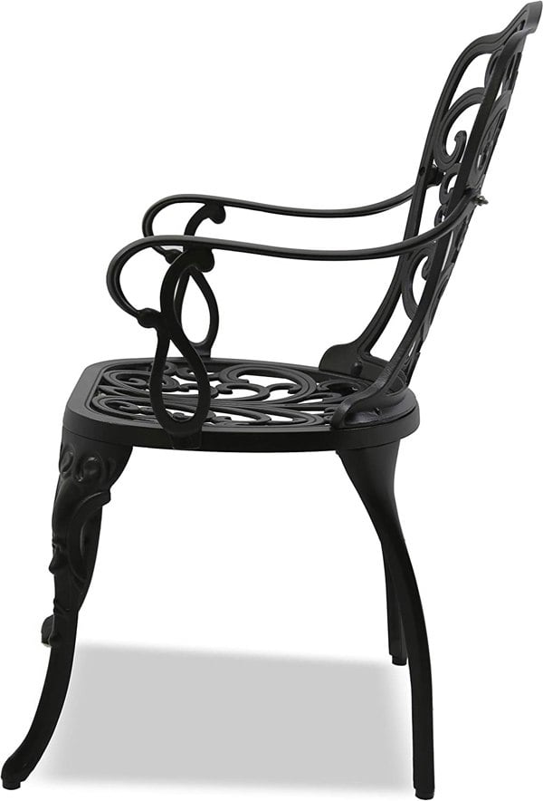 Centurion Supports BANGUI Black Luxurious Garden and Patio Table and 4 Large Chairs with Armrests Cast Aluminium Bistro Set