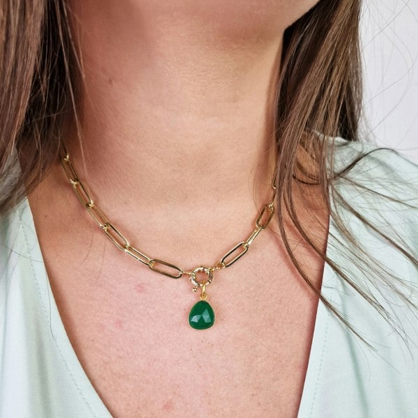 Harfi Green Onyx May Birthstone Gold Plated Charm Necklace