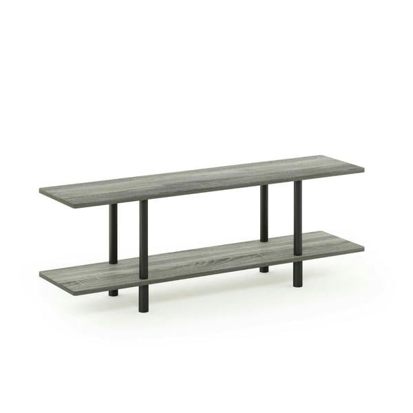 WALPLUS Modern Turn-N-Tube 2-Tier Multipurpose Wide Shelf, French Oak Grey/Black for Bedroom