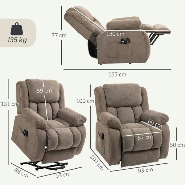 Recliner Armchair Lift Chair, Electric Recliner Chair with Vibration Massage and Heat, Wide Seat, USB Port, Light Brown