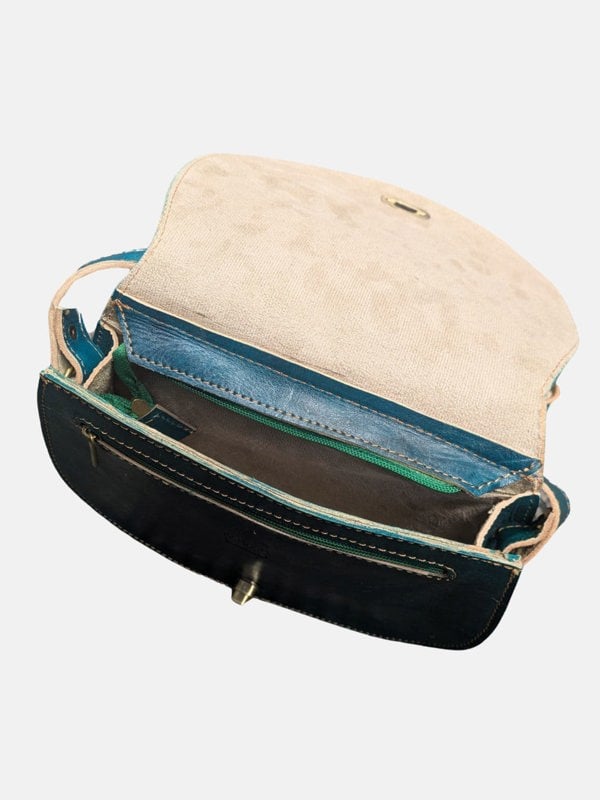 Berber Leather The Temara Embossed Saddle Bag in Teal