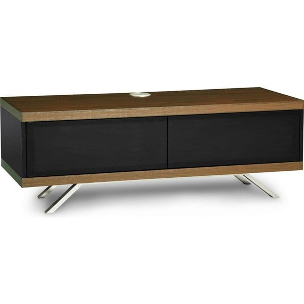MDA Designs TUCANA 1200 HYBRID Black Walnut TV Cabinet BeamThru Remote-Friendly Doors up to 60" Flat Screen TVs Multimedia Centre Stand