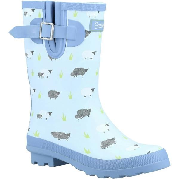 Cotswold Womens Farmyard Sheep Mid Calf Wellington Boots - Blue