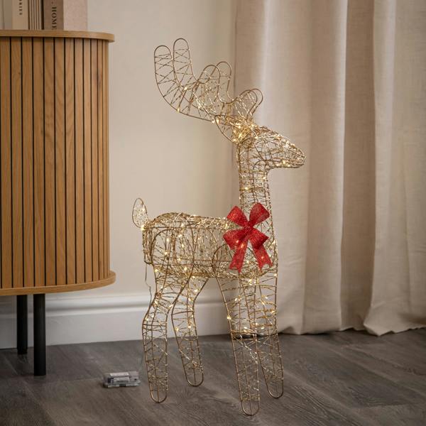 Samuel Alexander 74cm Battery Powered Light up Gold Twist Christmas Standing Reindeer with 100 Warm White LEDs
