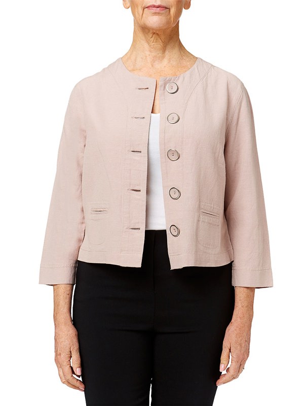 PennyPlain Linen Blend Crop Jacket - Cloud