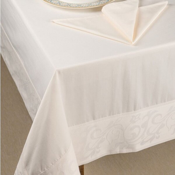 Cotton and Olive Elegance Tablecloth and Napkin Set - Vanilla Cream