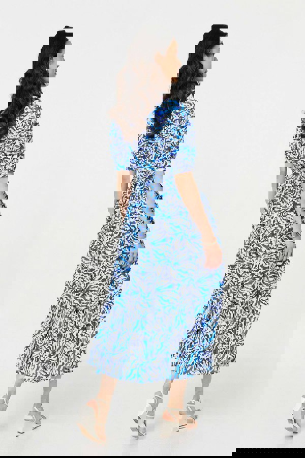 Blue | Leaf Print 1/2 Sleeve Midi Shirt Dress
