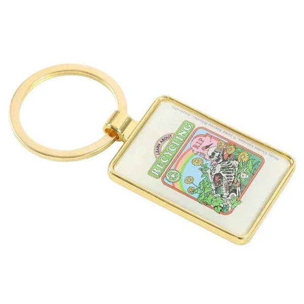 Gold keyring with tilted square recycling enamel charm