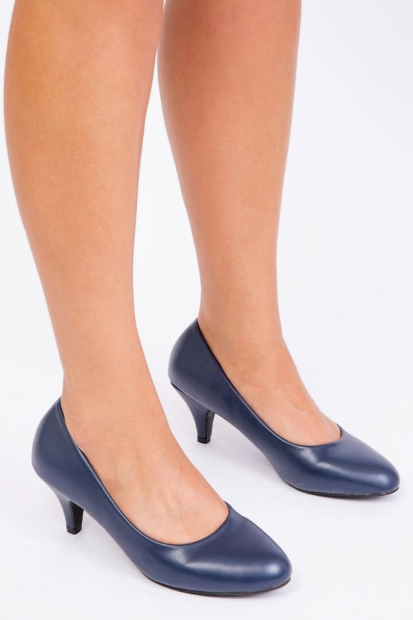 Where's That From Shea Low Heel Court Pump in Dark Blue Faux Leather