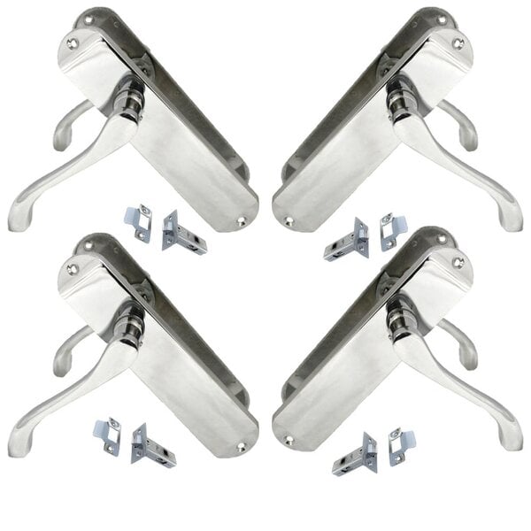 EDH Door Hardware Polished Chrome Cadenza Victorian Scroll Door Handles with Tubular Latch – 4 Pair Pack – 178mm x 38mm