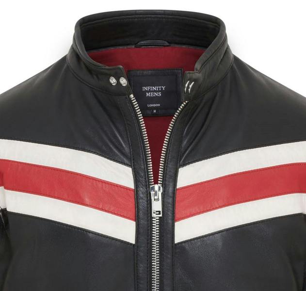 Infinity Leather Mens Black Café Racer Biker Leather Jacket - Aniak