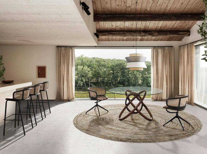 Angel Cerdá Round tempered glass and walnut dining table 1020