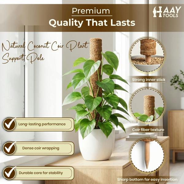 HAAY TOOLS Moss Pole for Monstera & Houseplants – Natural Coir Plant Support Stake for Indoor Climbing Plants