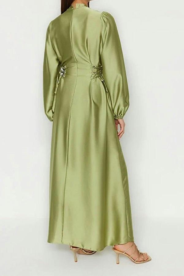 WOVCOR Belted Satin Evening Dress