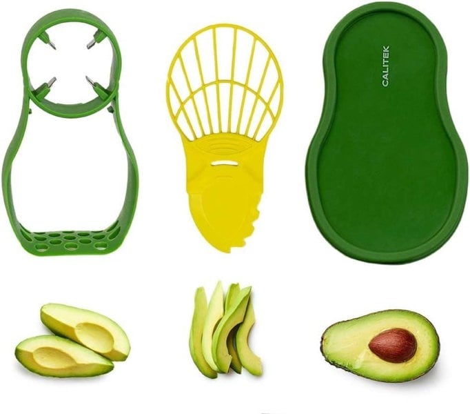 CALITEK Avocado Slicer Cutter Masher Prep Tool with Storage-Green and Yellow