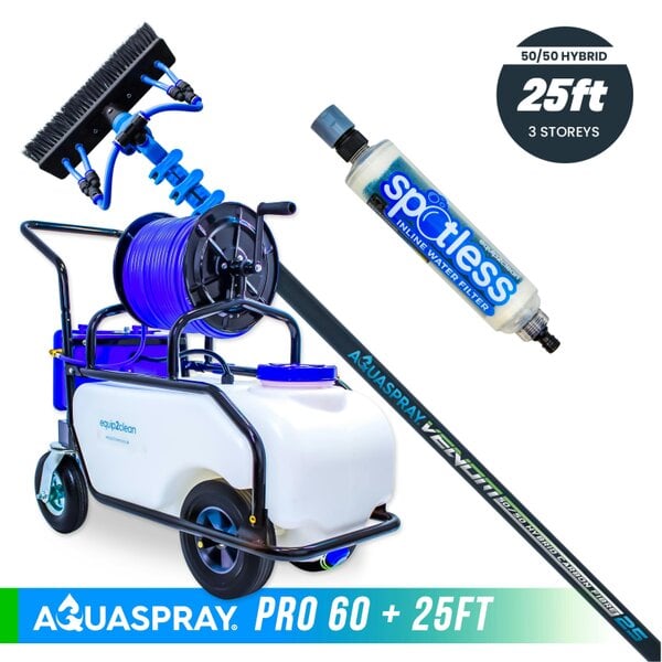 Equip2clean Aquaspray® Venom 50/50 Hybrid Water-Fed Pole & Spray Tank Pack | 18ft–30ft - Aquaspray Pro 60L Tank - 25ft