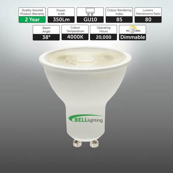 BELL Lighting GU10 Dimmable LED Spotlight 4.4W Energy Saving Light Bulbs