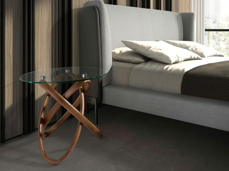 Angel Cerdá Round corner table in tempered glass and walnut 2126