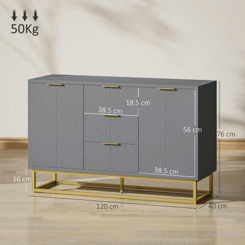 Wyld Haus Veli Grey Sideboard With 3 Drawers 2 Doors 2 Sehelves