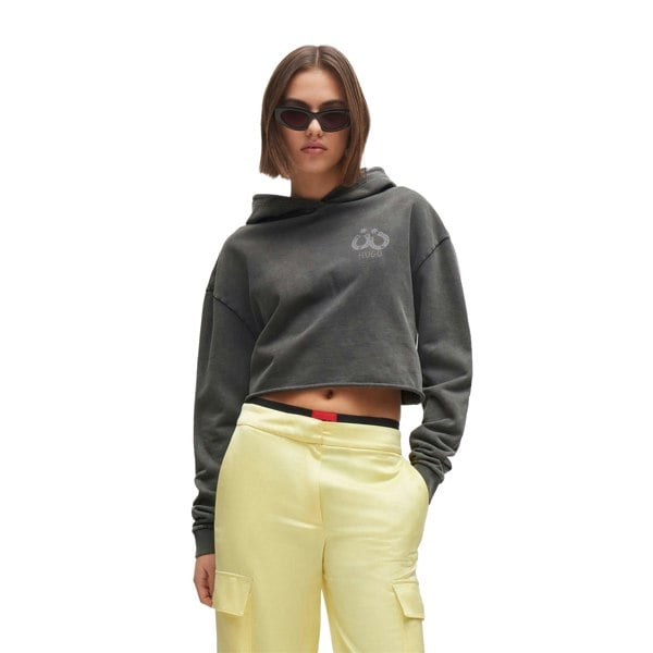 Hugo Womens Dephana Relaxed Fit Crop Hoodie - Black