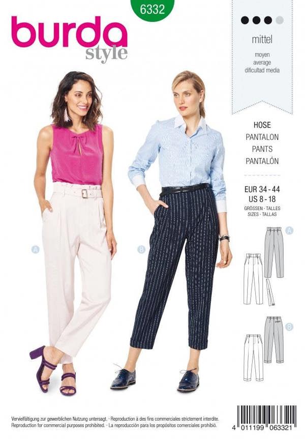 Burda Sewing Pattern 6332 Trousers For Women, 8 to 18 - Intermediate