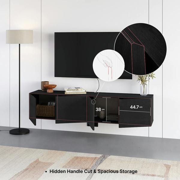 Decortie Daroca Floating Wall-Mounted TV Unit up to 65-Inch TVs 180cm(W) Soft-Close 4 Doors TV Cabinet for Living Room