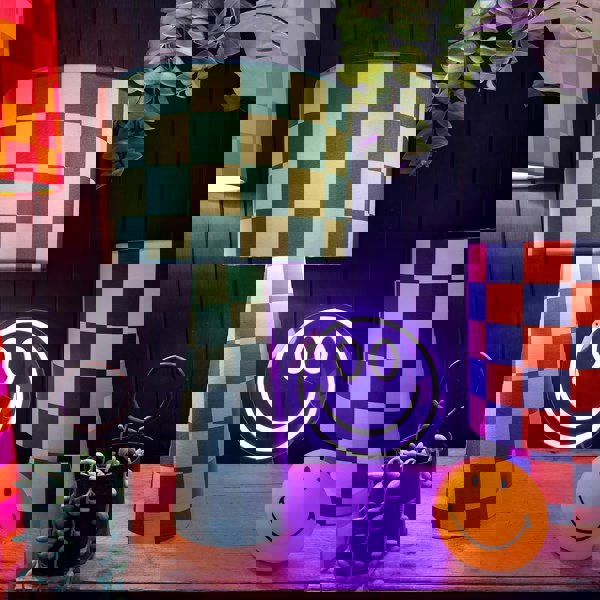 Handmade Checkerboard Velvet lamps in Apple Sours. Green checkerboard lamp, The Midi