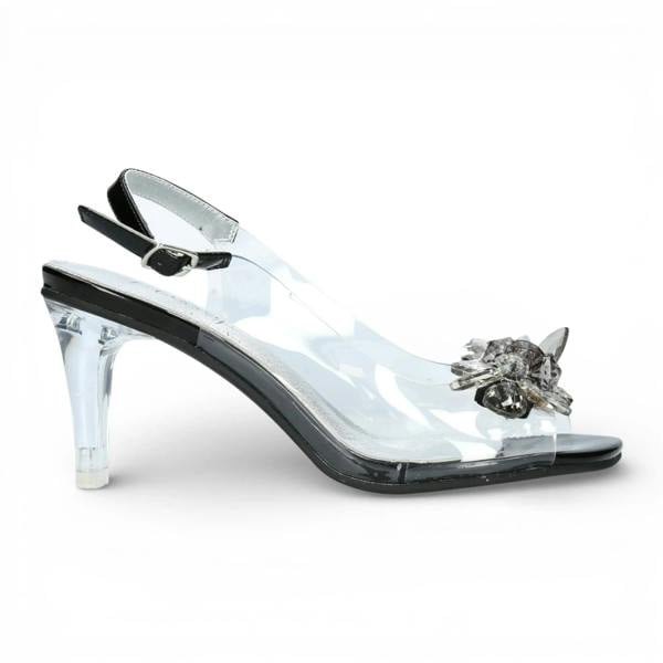 Laura Vita Mira 01 - Women’s Clear Black Slip-On Heel Sandals
